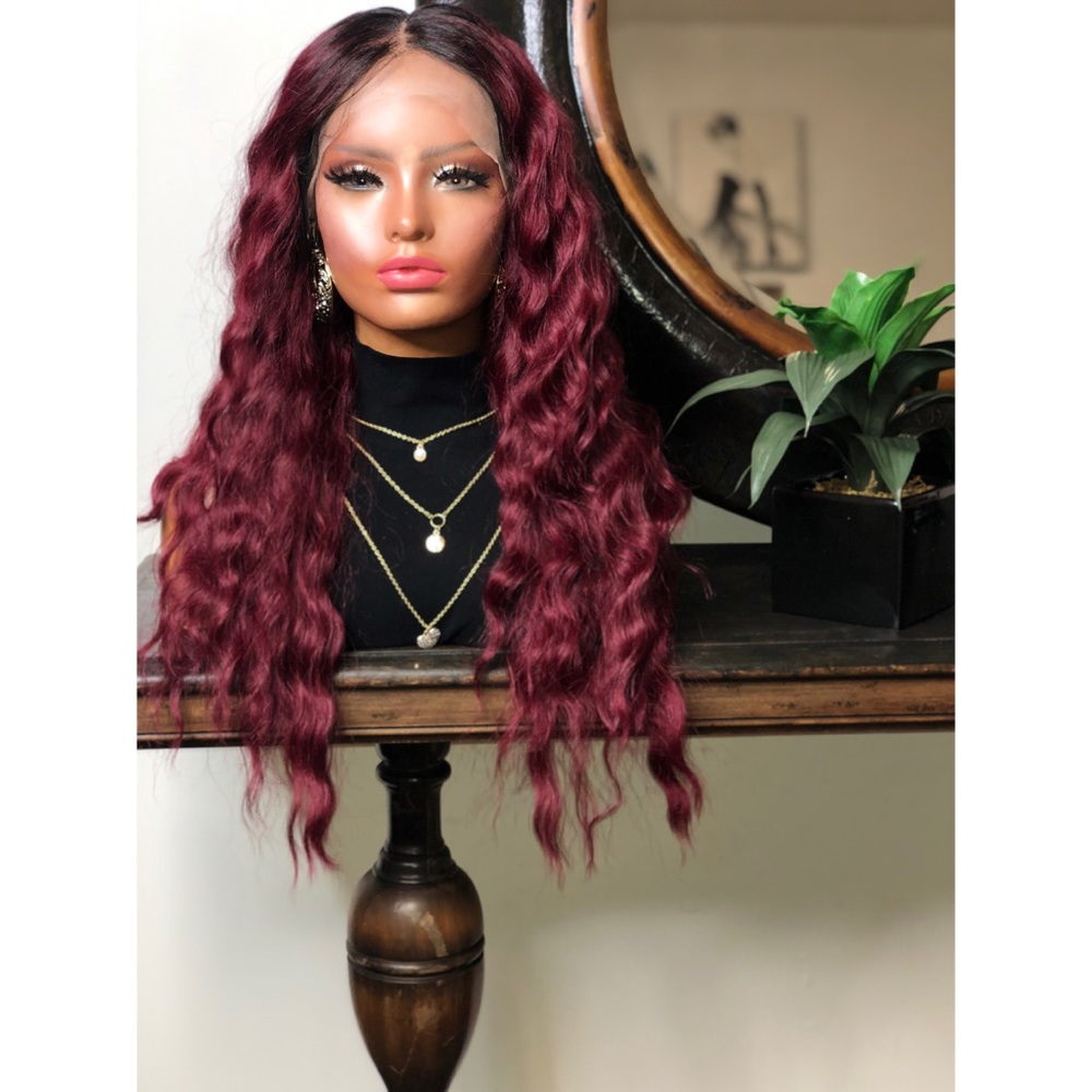 IVY| LONG NATURAL WAVE RED OMBRÉ LACE FRONT WIG